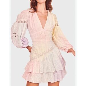 NWT LoveShackFancy Ruffle Mini Dress Abitha Tie Dye Embroidered Cotton sz M